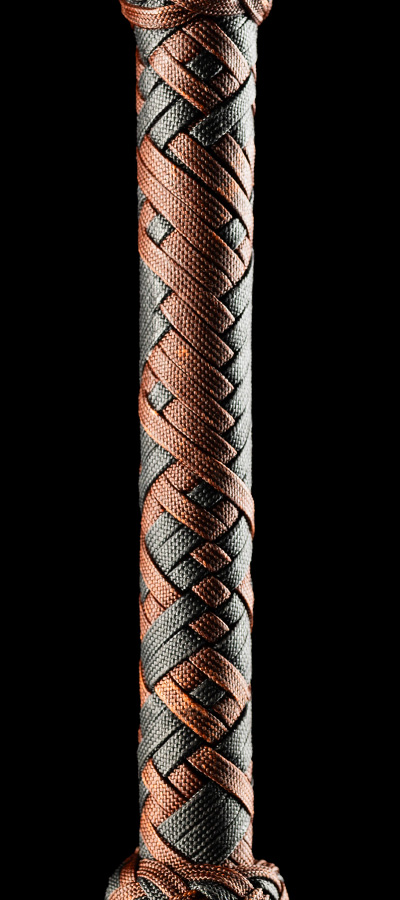 The handle of an 8 foot Blacksmith Bullwhip — detail