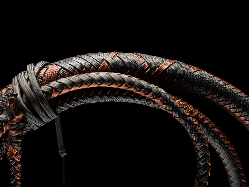 The thong of an 8 foot Blacksmith Bullwhip