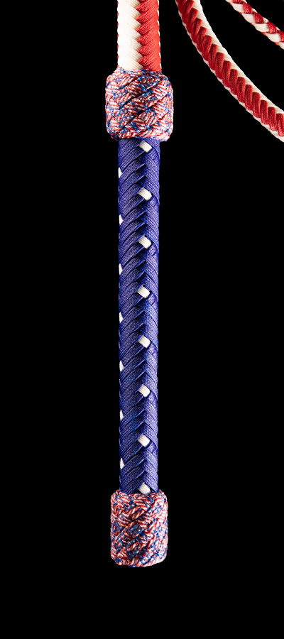 The handle of a 6 foot Star Spangled Bullwhip