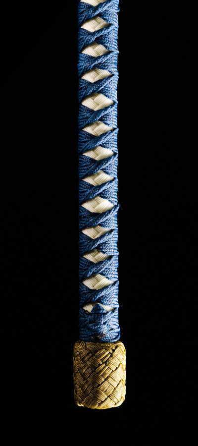 The handle of a 10 foot One Winged Bullwhip