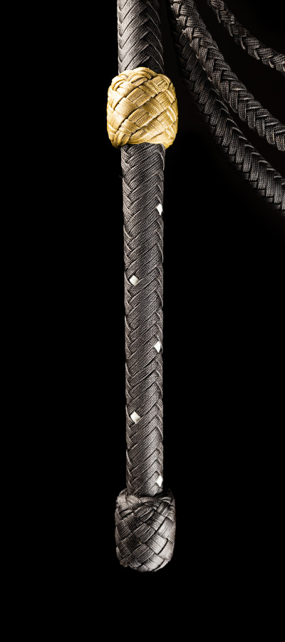 The handle of an 8 foot Belmont Bullwhip