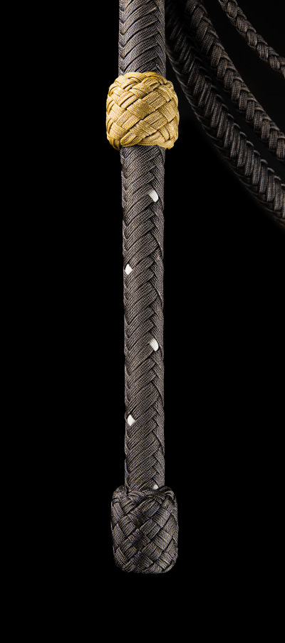 The handle of a 10 foot Belmont Bullwhip