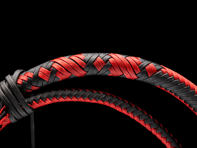 The thong of a 7 foot Harlequin Bullwhip